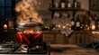 © Avengred - Steaming pot of mulled wine with spices and citrus on a stove for winter holidays