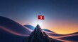 © Katherina - Celebrating goal achievement by placing a small marker flag on the highest peak, representing significant effort and conquering challenges, determination, dedication, winning
