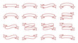 © kashif - Collection presents sixteen unique ribbon banners in simple red line art style set against a clean white backdrop for web decoration.