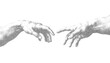 © boy4en - Halftone hands reaching for each other. Retro pop art creation symbol.
