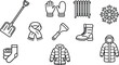 © MST SUYARA - Winter Weather Care Pack, Snow Survival Cold Protection Vector Outline Set