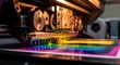 © putri - Industrial printing mechanism applies vivid fluid colors onto a substrate surface