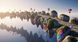 © Tejjaz - Illustration d'un sentier d'îles flottantes avec des ballons colorés sur un ciel dégagé