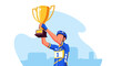 © Hua - Man Holding Up Gold Trophy Cup.
