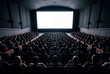 © Meow Creations - Back view of audience watching blank white screen in cinema