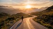 © Alvin - A lone traveler walks along a winding mountain road toward a breathtaking golden sunrise, capturing a sense of adventure, freedom, and peaceful self-discovery.