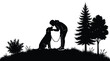 © Sher - A black vector illustration of a person interacting with a loyal pet dog outdoors today