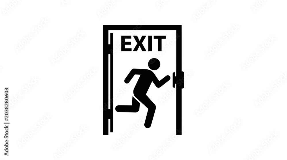 Exit sign featuring a running human figure illustrates the emergency ...