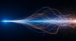 © Muafah - Abstract digital data stream with glowing blue and orange light trails on dark background, illustrating technology, connectivity, and big data concepts.