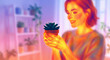 © DreamLab - Thermal heat map image of a smiling woman holding a small houseplant