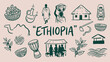 © Geetaroy - vector illusEthiopia traditional culture and heritage symbols, hand drawn minimal line art doodle set, premium modern monoline vector illustration, clean design isolated on whtration of a set of icons