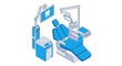 © Adam - Dental chair and equipment in dentist office, medical concept, blue and white