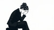 © Aef - Depressed Businesswoman Sitting and Holding Head in Hands Sketch Illustration