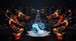 © Aswar - Futuristic Robotic Arms Assembling a Glowing Blue Device in a High-Tech Environment.