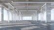 © musthofa - Interior view of a vast, contemporary industrial space featuring concrete structure and illuminated display frames.