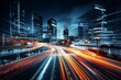 © nsit0108 - City highway at night showing building architecture and vehicle light trails