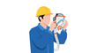 © sholawat - Worker in hard hat holding respirator mask, safety gear, industrial protection