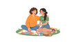© Bilqis Zhafira - Two diverse young women sitting together on a picnic blanket in a friendly outdoor setting.