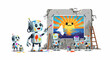 © Doni - Robots collaboratively painting a vibrant sunrise on a canvas.