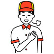 © pawz - 胸に手を当ててホッとするファストフード店の男性店員