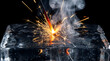 © Ers just it - A close up shot of a bright burning sparkler igniting fireworks in a glass jar, perfect for 4th of July celebrations