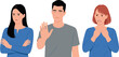 © Mst - People showing negative emotions illustration set with angry, worried, and rejecting gestures in modern flat style for communication, psychology, and social concept designs