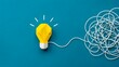 © Ahmed - Conceptual papercraft art of a yellow origami lightbulb connected to a tangled string untangling into a clear idea symbolizing business problem solving