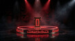 © Marina - elegant podium with red neon lights and oriental dragon patterns