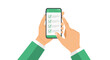 © Jolly - Hands Holding Smartphone with Completed Checklist and Green Checkmarks, Flat Vector Illustration of Task Management and Success on White Background