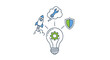 © zahi - Innovation Concept with Lightbulb, Rocket, Tools and Shield