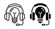 © Vintage Stock - Lightbulb wearing headset icon set representing creative customer support technical assistance innovation in communication call center ideas and smart audio solutions