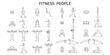 © JIm Studio - Architectural fitness people CAD drawing set with gym workout poses, top view and side elevation human figures for floor plan layout, exercise movement vector illustration
