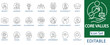 © ICON37 - core values icon set: professional corporate culture and ethics, business leadership and teamwork, human resources diversity, and company mission statement line icons