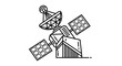 © abi - Satellite line icon. Space communication technology and global network outline vector illustration. Orbiting device with solar panels and dish antenna.