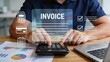 © Liam - Invoice payment calculation concept, hands using calculator with financial documents and digital interface showing billing and accounting details