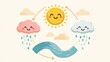 © Anat art - Sun smiles while clouds and rain drops join to show water cycle. Friendly and cute characters help children learn about natures cycle.