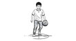 © Deka - Young boy dribbling a basketball in casual attire.