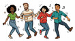 © imammudzakir - Diverse group of four people dancing together with music notes and sparkles