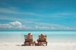 © Faris - Two people relax in beach chairs facing ocean, under clear sky, sandy shore
