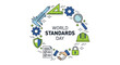 © rizaratu - World Standards Day illustration with engineering and business icons.