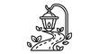 © malik studio - Vector illustration of a vintage street lamp illuminating a winding path with leaves