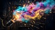 © Picture Garden - Dynamic Abstract Concept of an Exploding Light Bulb Unleashing a Swirl of Vibrant, Colorful Energy, Symbolizing Creative Innovation and Bright Ideas