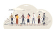 © VectorMine - Solidarity and unity in different social ethnic groups tiny person concept, transparent background. Multiracial crowd standing and holding hands as bonding and equality symbol illustration.