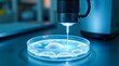 © Nathan - Microscope Analyzing Bacteria Culture on Petri Dish in Modern Laboratory with Blue Illumination