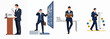 © Payandu - Illustrations of professional businessmen in suits engaged in corporate, legal, and financial activities such as research, data analysis, and document review.
