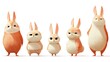 © Minang Art_Studio - Group of five stylized, fluffy rabbits displaying various grumpy expressions standing in a row
