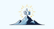 © OtherGRX18 - Large blue and white thumbs up icon appearing over a dark mountain peak under bright sun rays for achievement concepts.