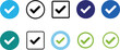 © MDBABULU - Check mark and tick icon set with circle square check boxes for approval verification success interface design