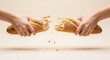 © Lee - Crispy Sourdough Baguette Breaking Apart Held by Hands