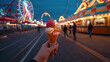 © Stockah - First person view of eating ice cream at neon fairground amusement park